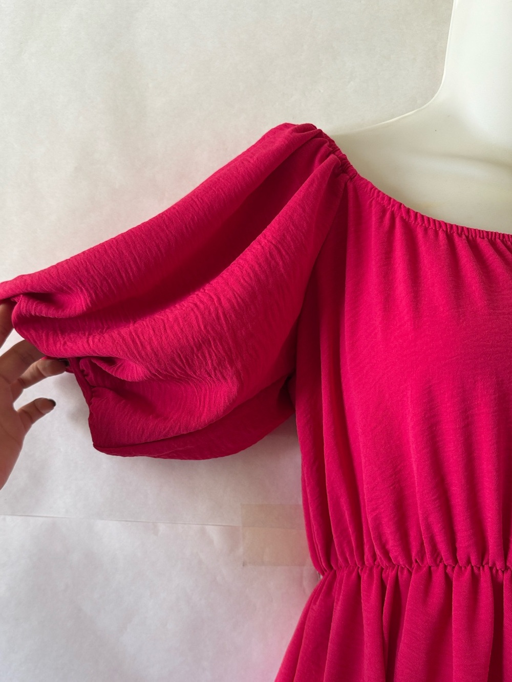 See You Monday Hot Pink Tiered Midi Dress Size L Puff Sleeve Romantic Cottage - Picture 7 of 12